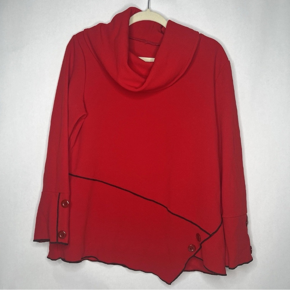 Womens Cowl Neck Red Blouse Pullover‎ Top Cotton Size L Large Business